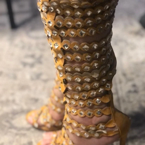 Cape Robbin Open Toe Lace Up Gladiator Over The Knee Thigh High Caged Sandals - Picture 3 of 16